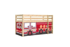 Barneseng & Juniorseng-Høyseng med gardin Pino Naturlig, Brannbil Natural