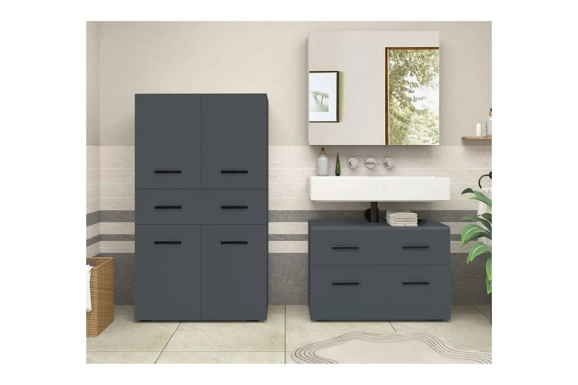 Loft24 Baderom|Baderomsskap-Høyskap til bad Malika høyskap til bad 130x76x35 cm Grå