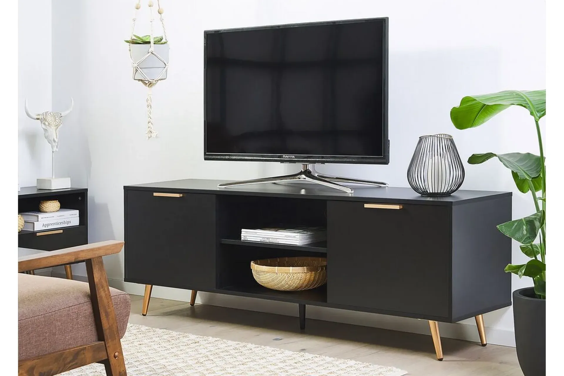 Tv-Benk & Mediabenk-Indio TV-benk 166x40 cm Svart
