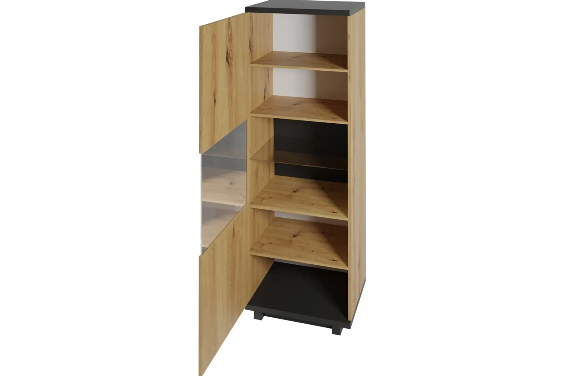 Vitrineskap|Skap-Ines Vitrineskap 40x51 cm LED-belysning Svart,Tre/Natur