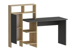 Kontorbord-Irbene Skrivebord 135 cm med Oppbevaring Hyller + Skap Natur,Antracit