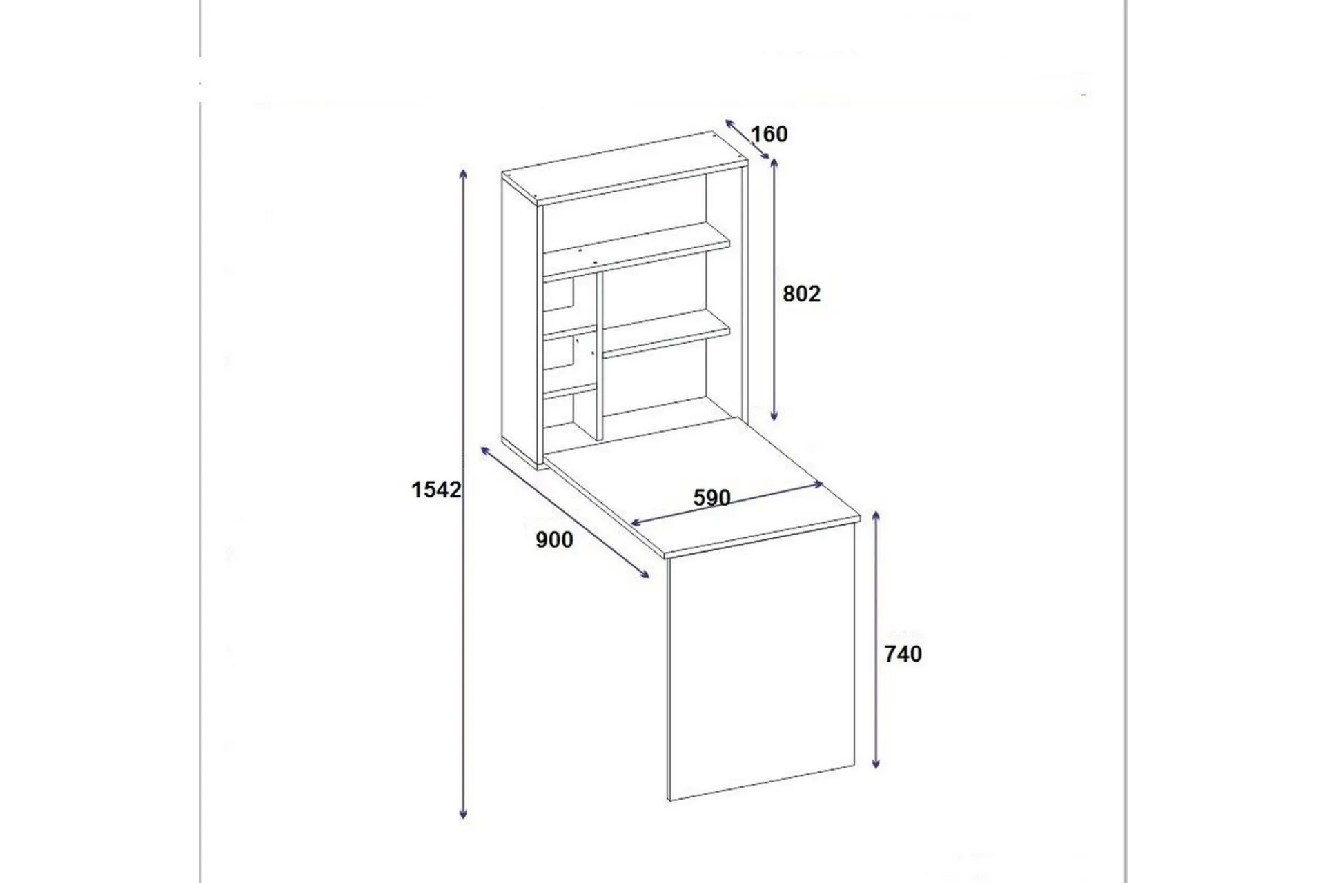 Irbene Veggskrivebord 59 cm med Oppbevaring Hylle