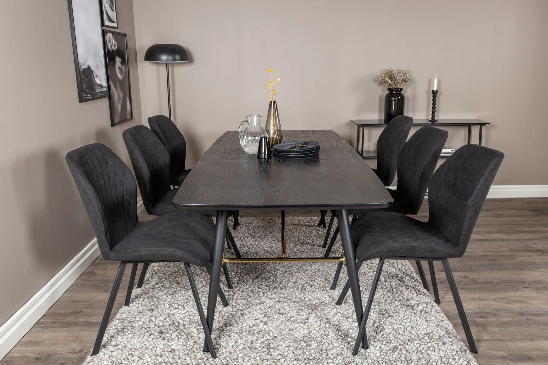 Venture Home Spisegrupper-Irunea Forlengningsbar Spisegruppe 180 cm inkl. 6 Sumoas Sto Svart
