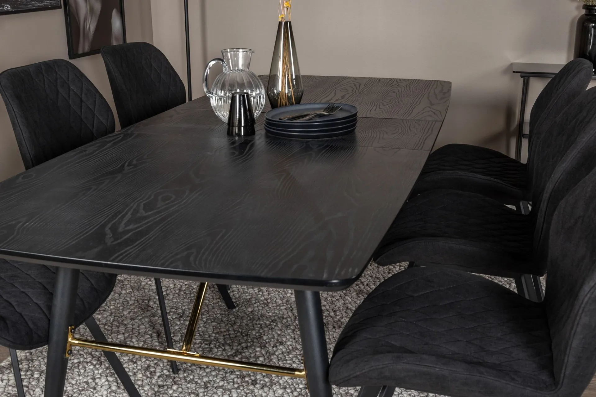 Venture Home Spisegrupper-Irunea Forlengningsbar Spisegruppe 180 cm inkl. 6 Sumoas Sto Svart
