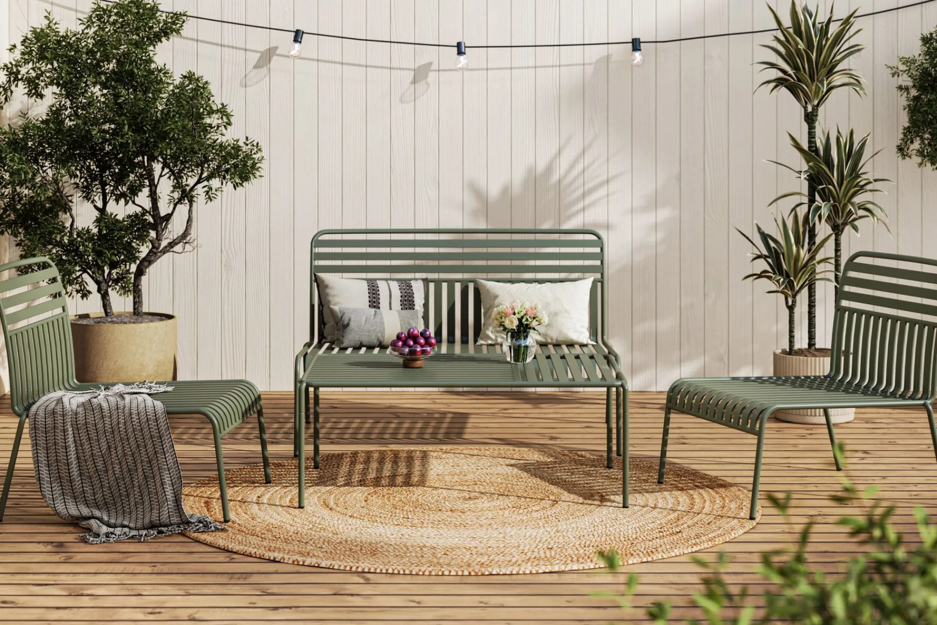 Comfort Garden Pumper Og Irrigasjon|Loungestol Ute-Jarva liten 4-seters sofagruppe utendørs i metall Oliv