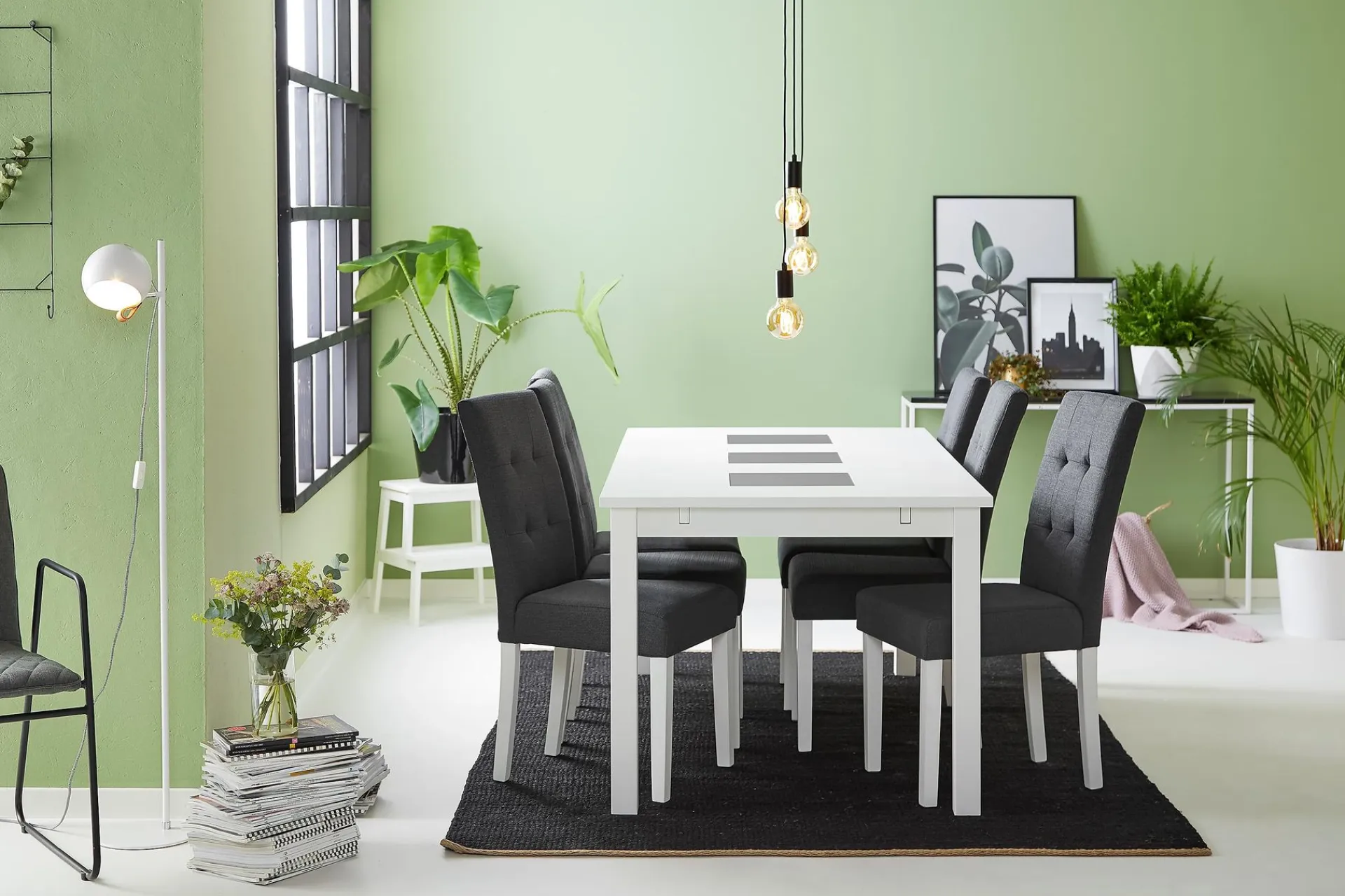 Basic Home Spisegrupper-Jasmin Spisegruppe 180 cm Rektangulært spisebord med 6 Viktor Spisestoler Hvit