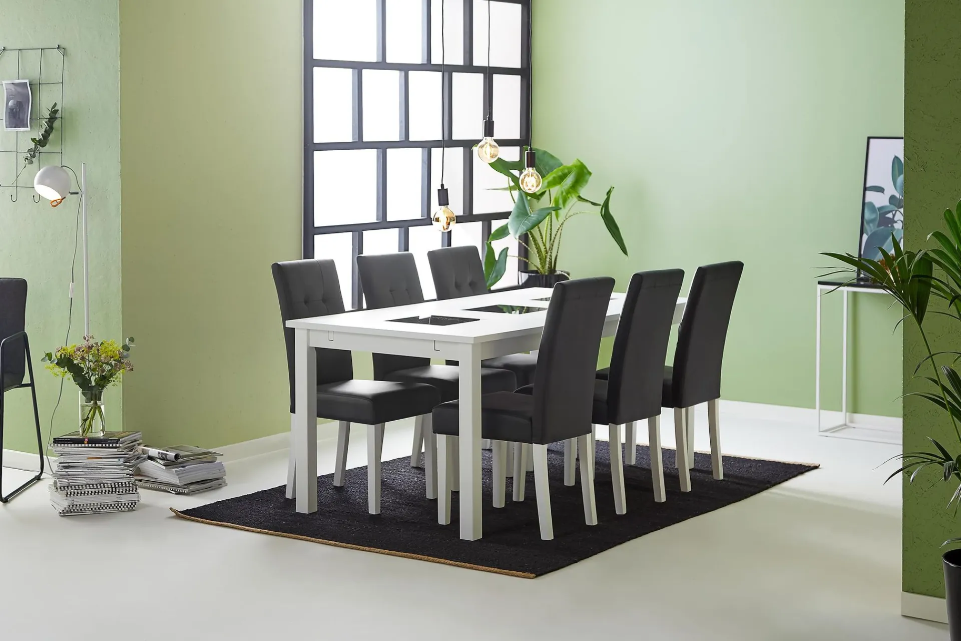 Basic Home Sminkebord & Toalettbord|Spisegrupper-Jasmin Spisegruppe 180 + 6 Stoler Uttrekkbart spisebord Hvit