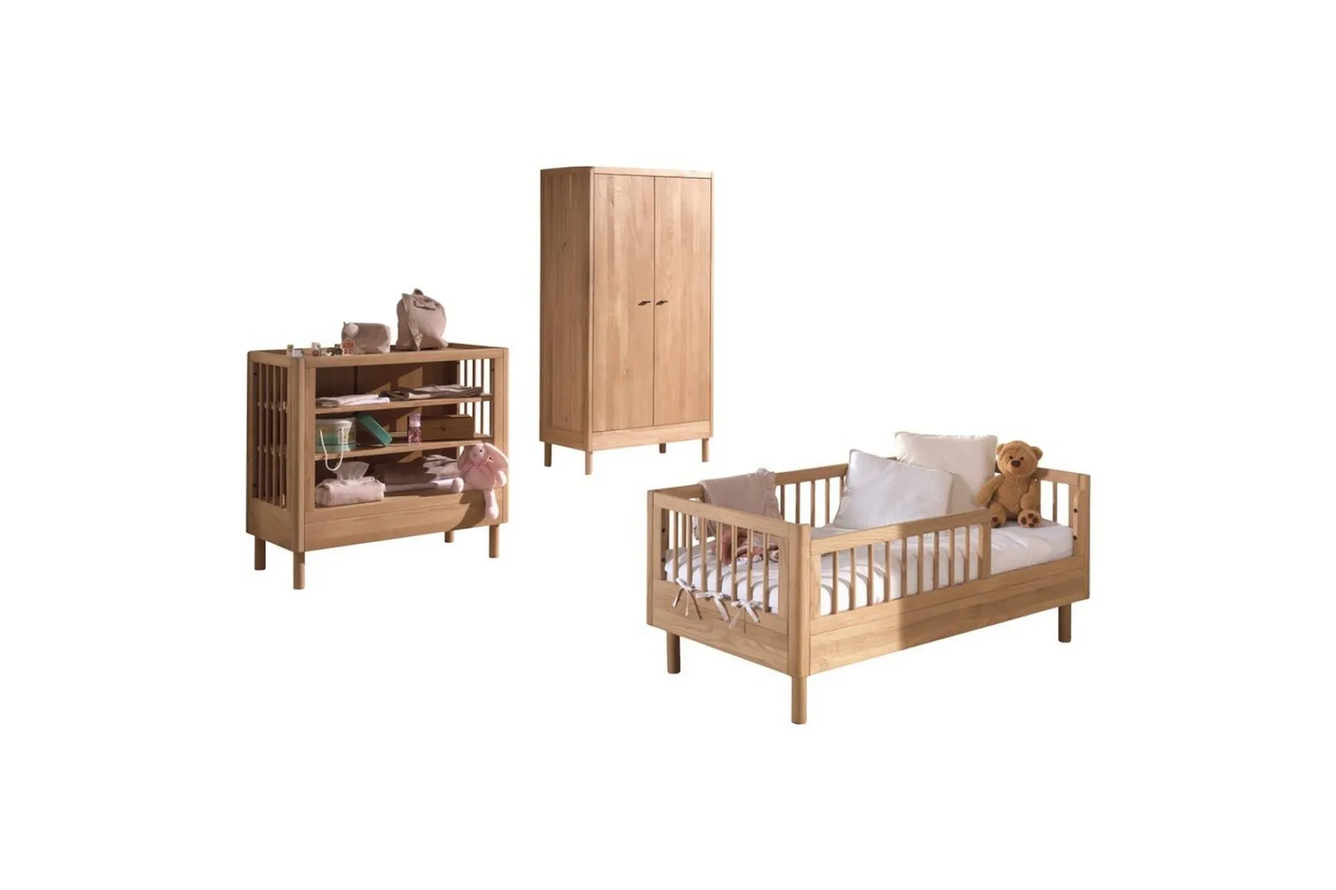 Barnemøbelsett-Juniorseng med stelleenhet og garderobe Forrest Eik