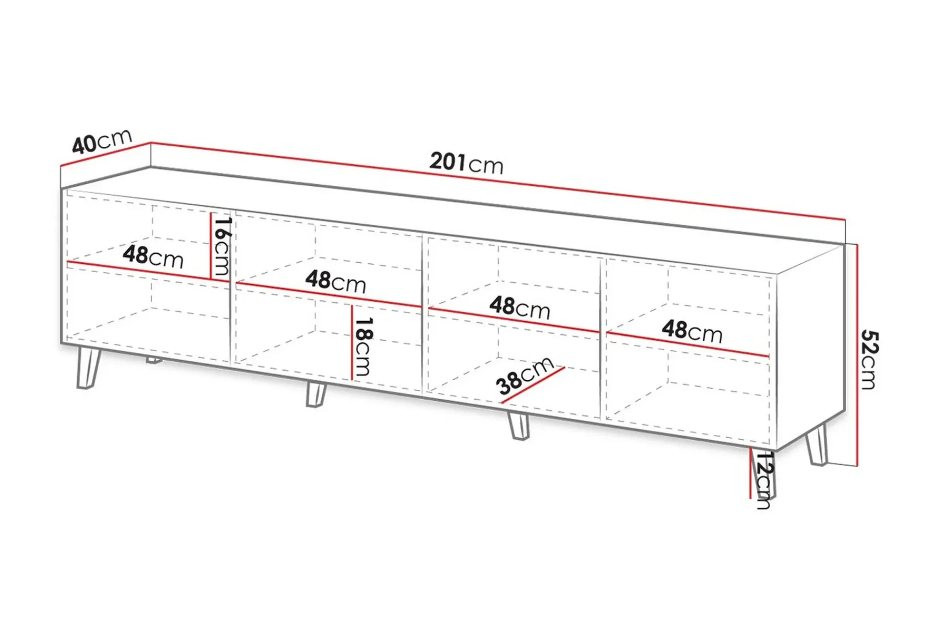 Scandinavian Choice Tv-Benk & Mediabenk-Juniskär TV-benk med Oppbevaring + Hyller 40x52x200 cm Svart