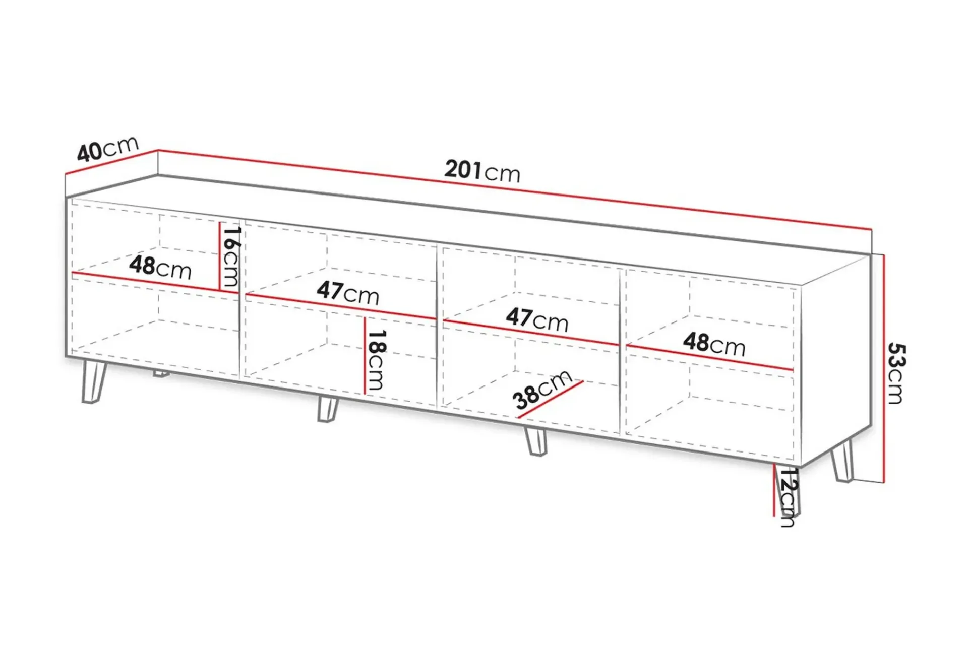Scandinavian Choice Tv-Benk & Mediabenk-Juniskär TV-benk med Oppbevaring + Hyller 40x52x200 cm Svart
