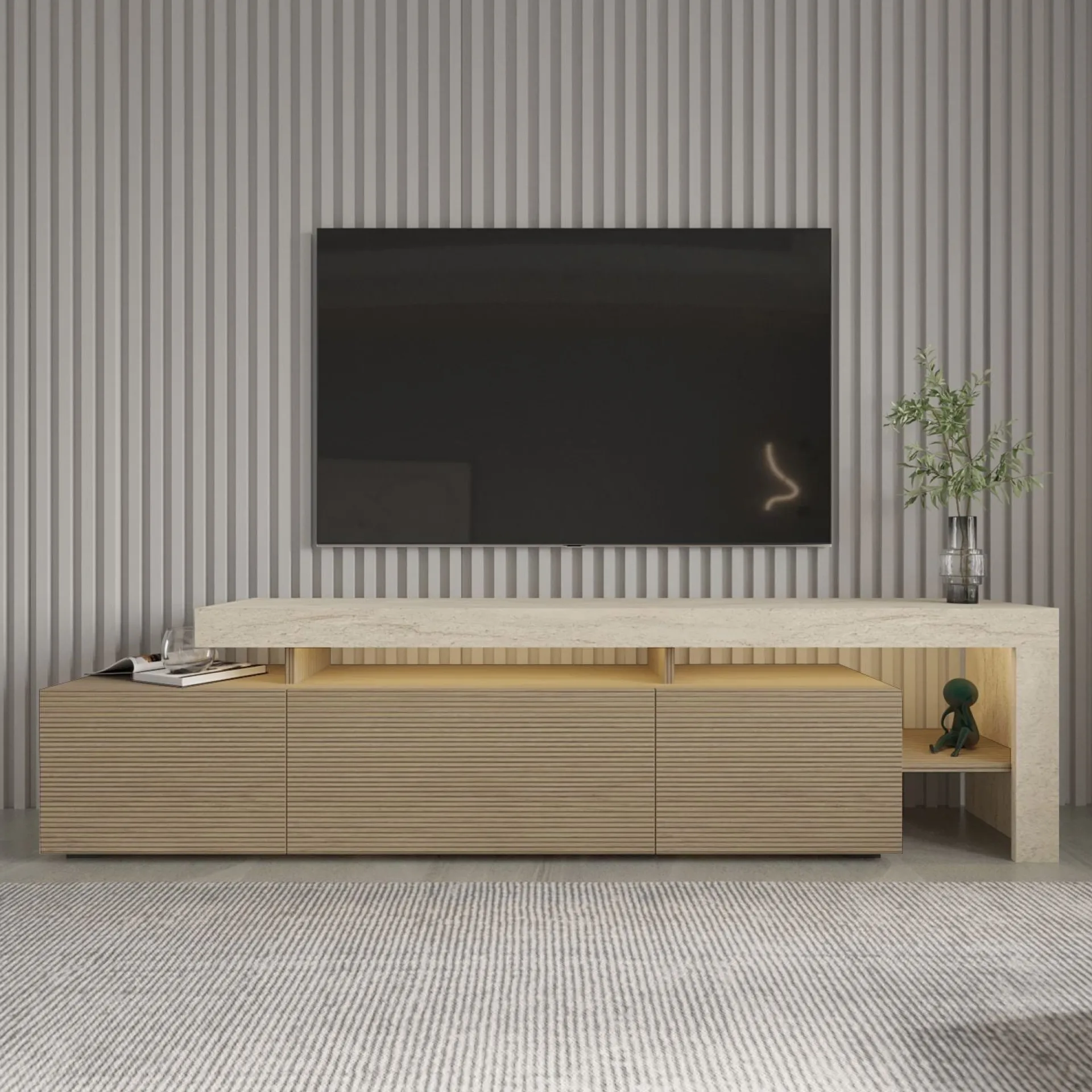 Tv-Benk & Mediabenk-Jurukovo TV-benk 192x53x37 cm Travertin, varm eik