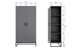 WOOOD Kommode Barnerom|Skap Barnerom-Kahe Garderobe 100x195 cm Svart,Grey