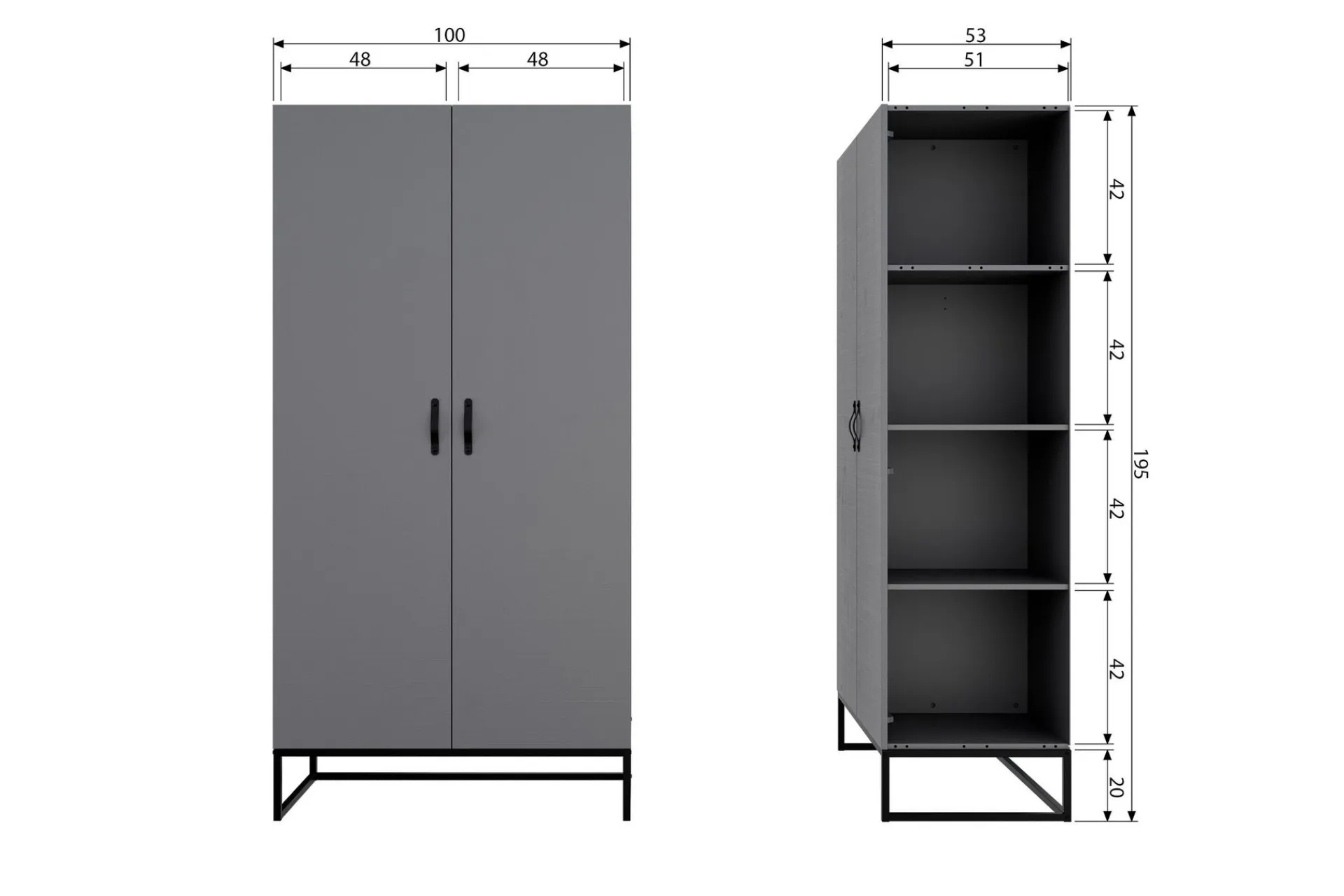 WOOOD Kommode Barnerom|Skap Barnerom-Kahe Garderobe 100x195 cm Svart,Grey
