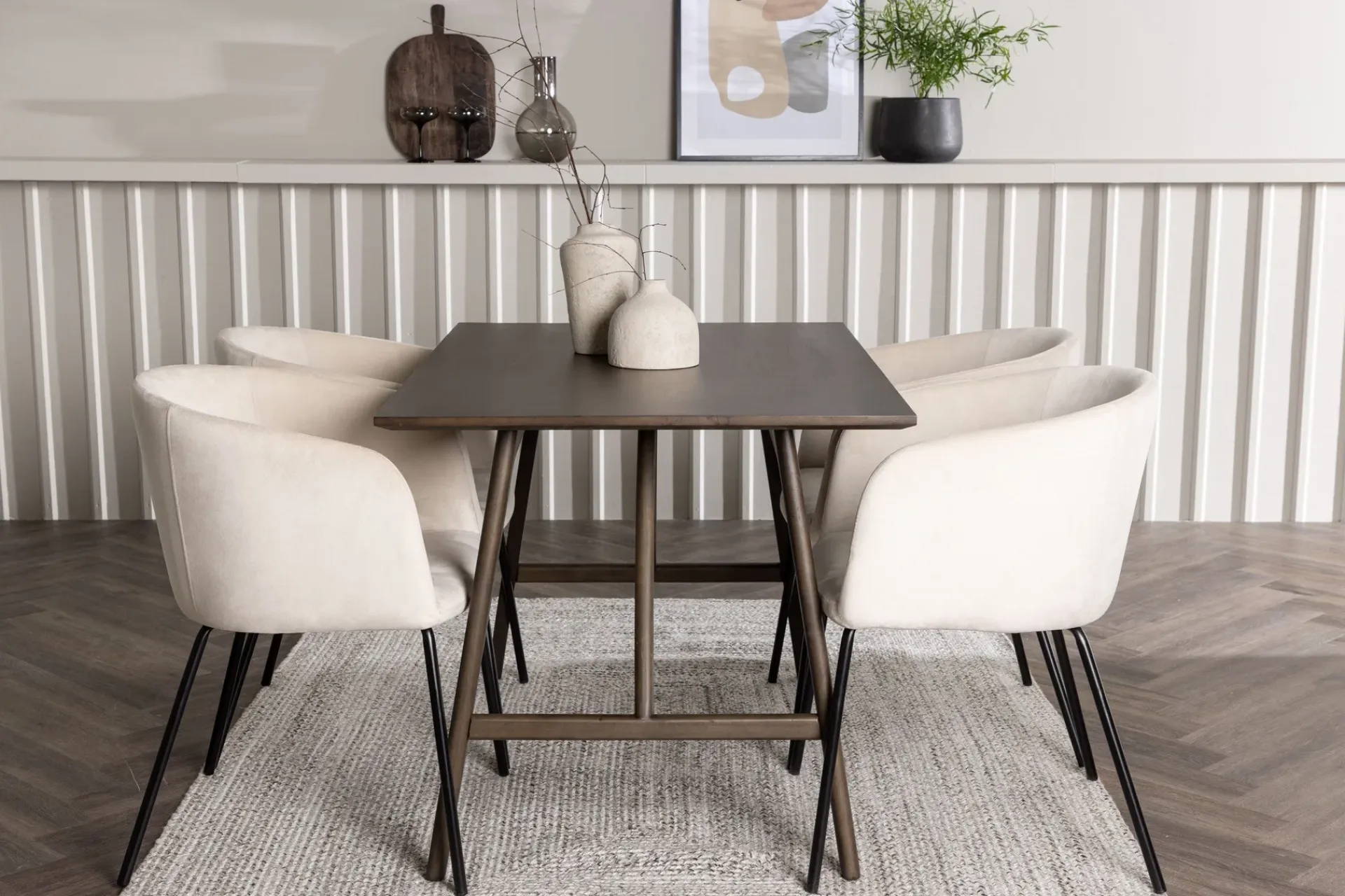 Venture Home Spisegrupper-Kaseidon Spisegruppe 120 cm Rektangulær med 4 Berit Stoler Beige,Mörkbrun