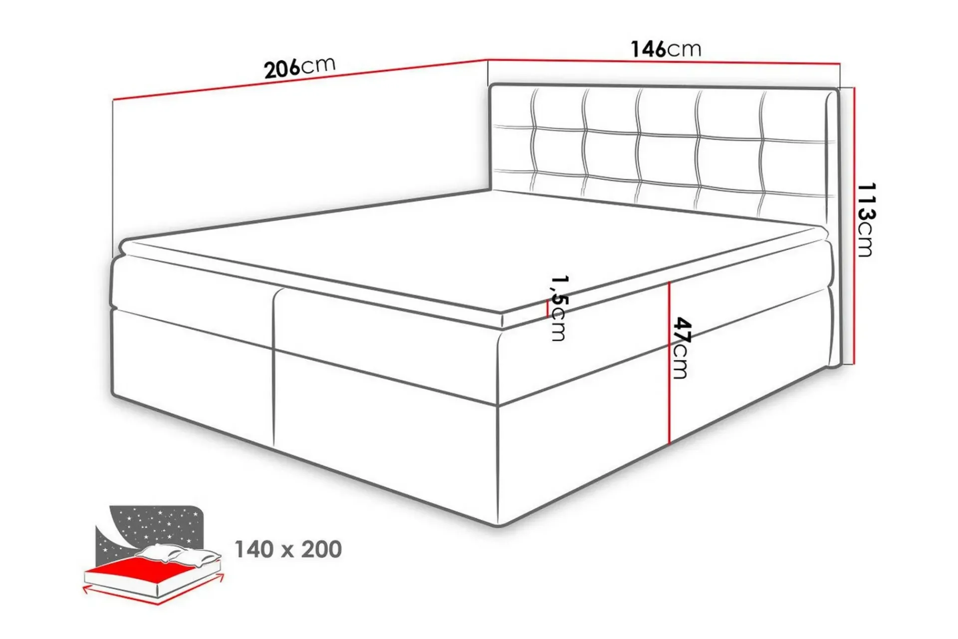 Kontinentalsenger|Seng Med Oppbevaring-Kintore Kontinentalseng 140x200 cm Mørkegrå