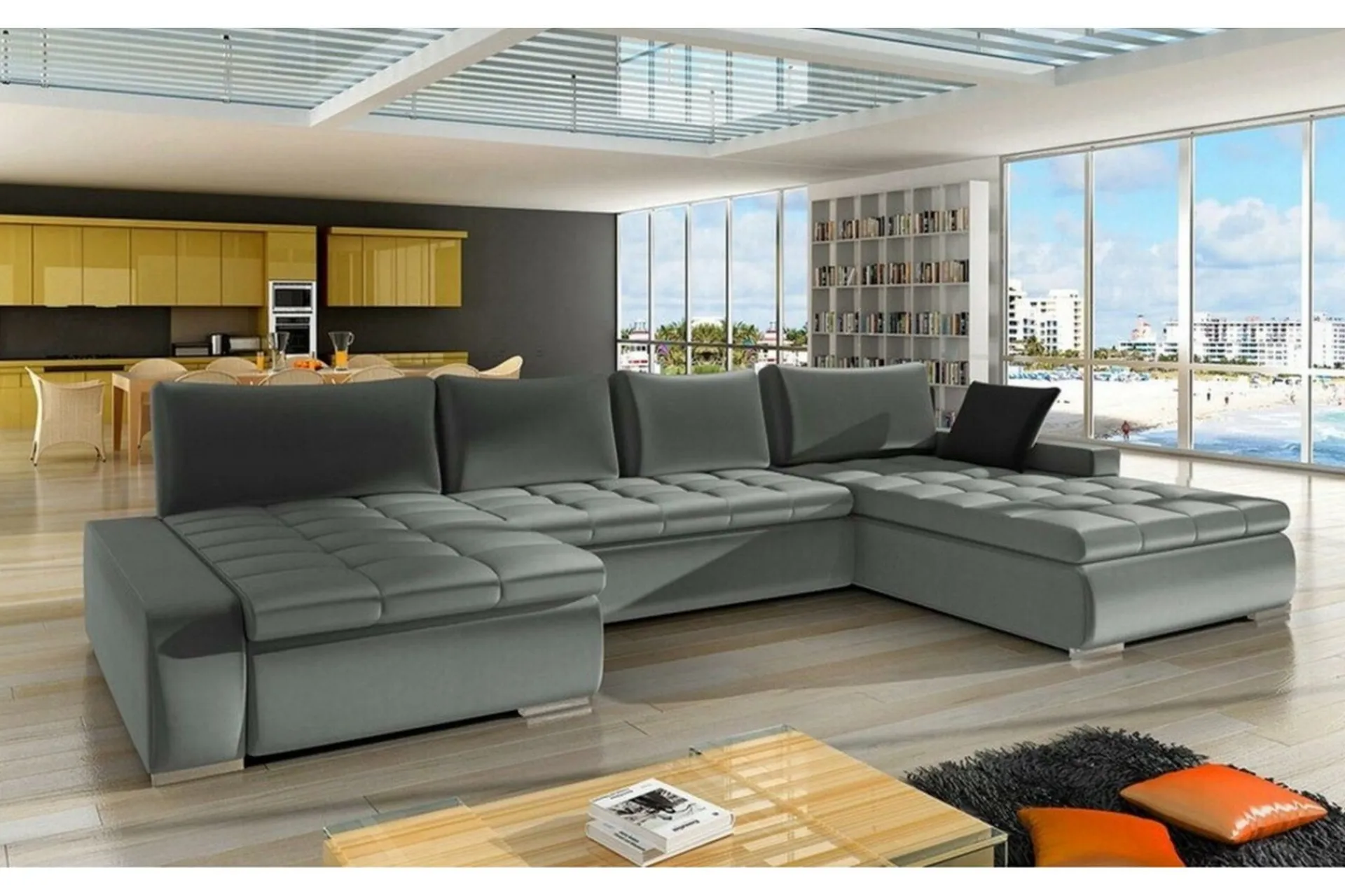 Velour Sofa & Fløyel Sofa|Sovesofaer-Kintore 4-sits Hörnbäddsoffa Dark grey Mørkegrå