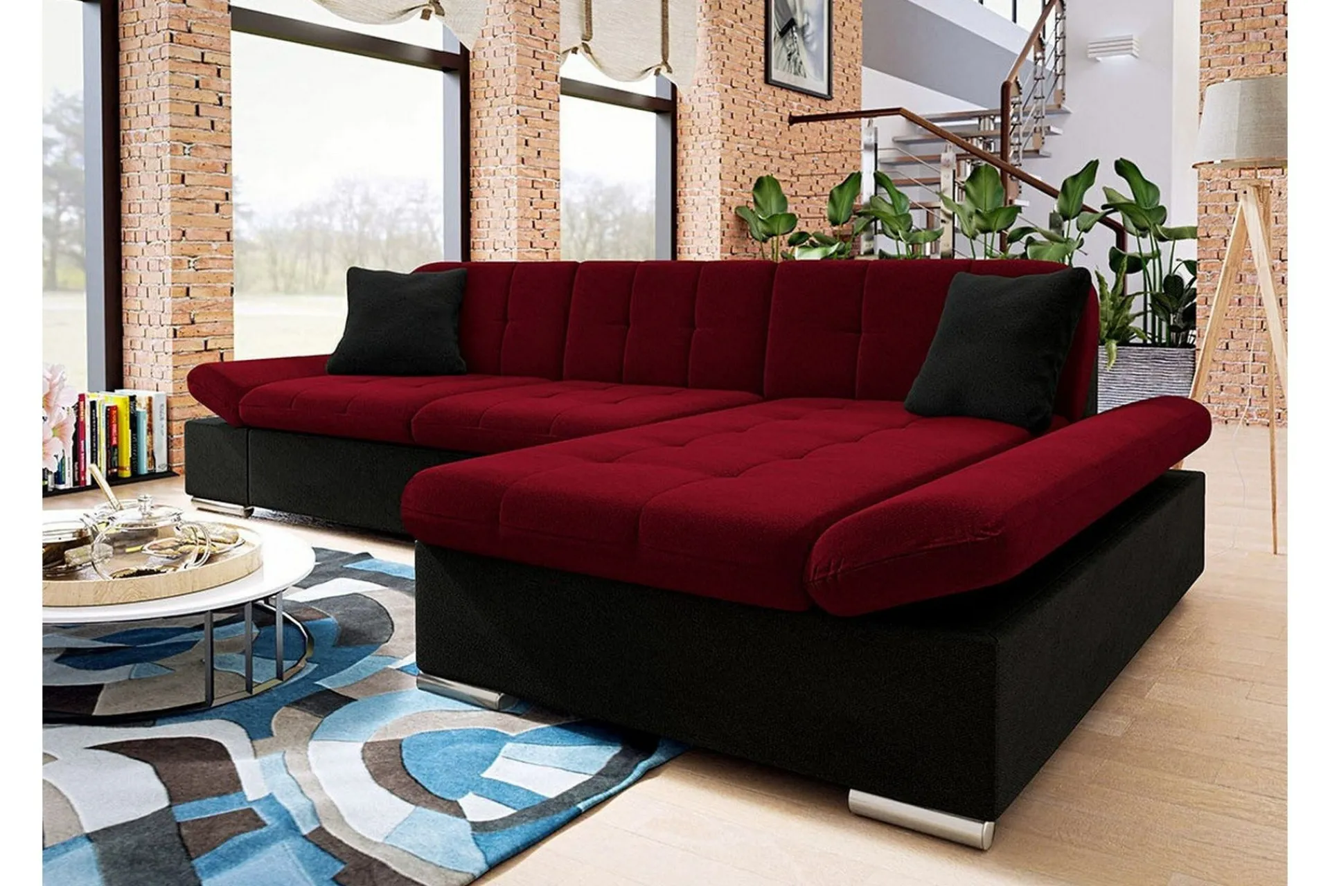 Hjørnesofa-Kintore 3-sits Hörnsoffa Dark red Mørkerød