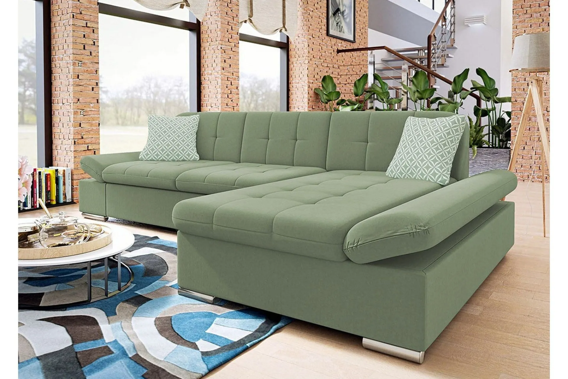 Sofa Med Sjeselong-Kintore 3-sits Hörnsoffa Light green Lysegrønn
