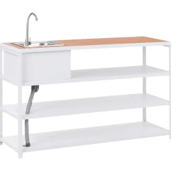 Utekjøkken-Kjøkkenøy med vask for utendørsbruk Avetrana Hvit/Brun