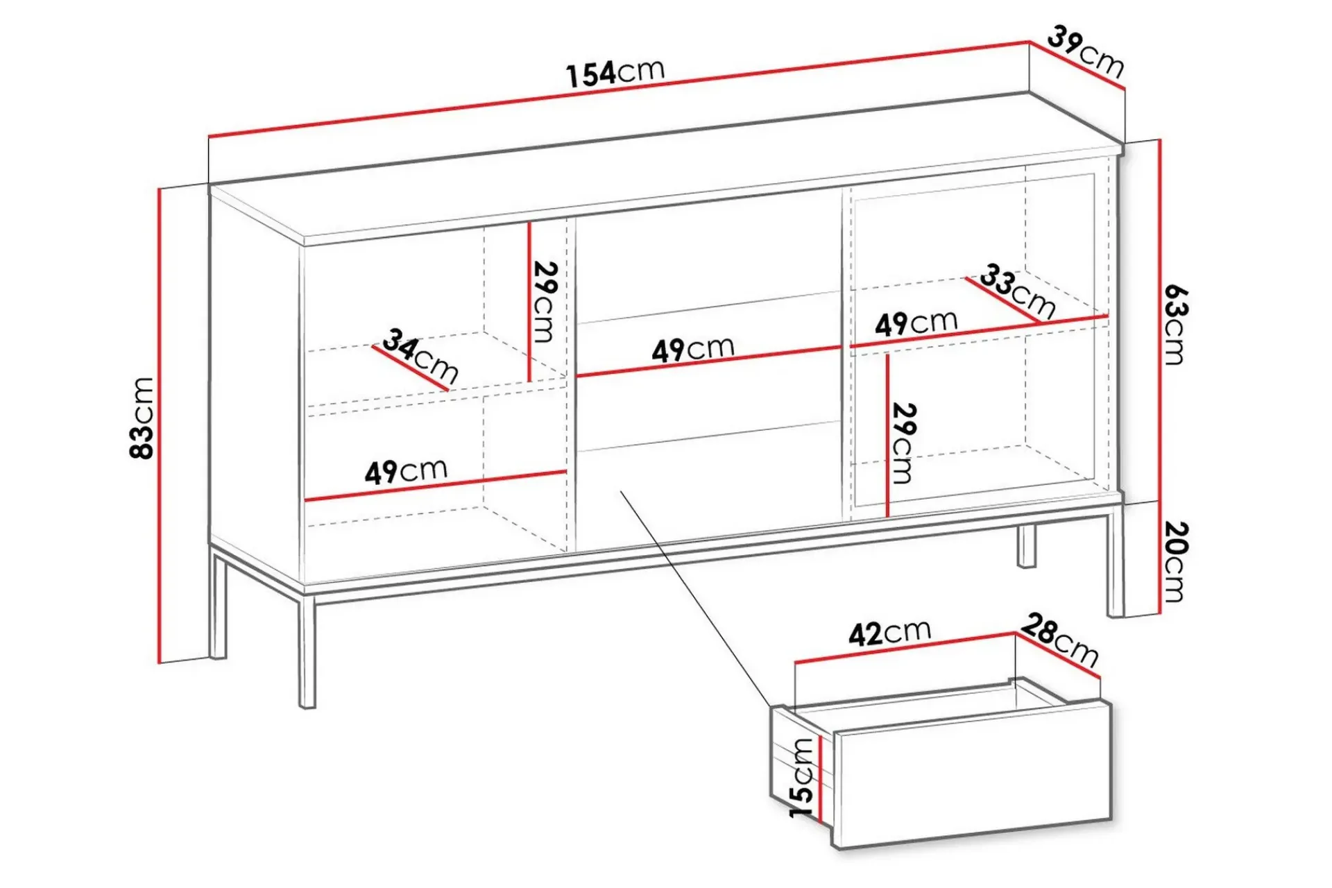 Scandinavian Choice Klinkerville Lavt Vitrineskap Display med belysning 39 cm dybde