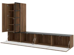 Scandinavian Choice Klinkerville møbelsett ribbet TV-benk vitrineskap med LED-belysning vegghengt - gulvstående 260 cm
