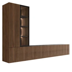 Scandinavian Choice Klinkerville møbelsett ribbet TV-benk vitrineskap med LED-belysning vegghengt - gulvstående 260 cm