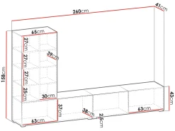 Scandinavian Choice Klinkerville møbelsett ribbet TV-benk vitrineskap med LED-belysning vegghengt - gulvstående 260 cm