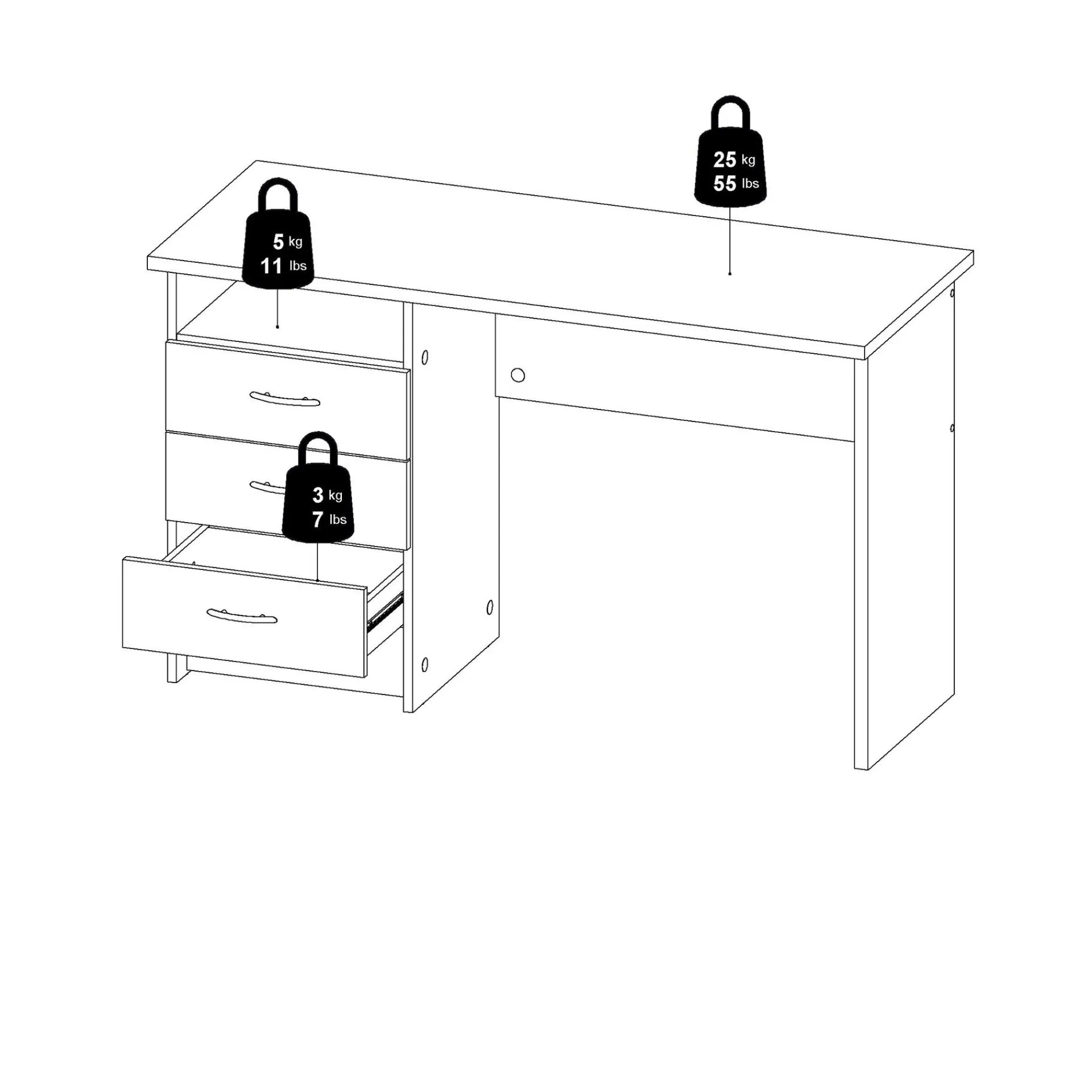 Tvilum Kontorbord-Klintberg Skrivebord med 3 skuffer 120x48x73 cm Hvit