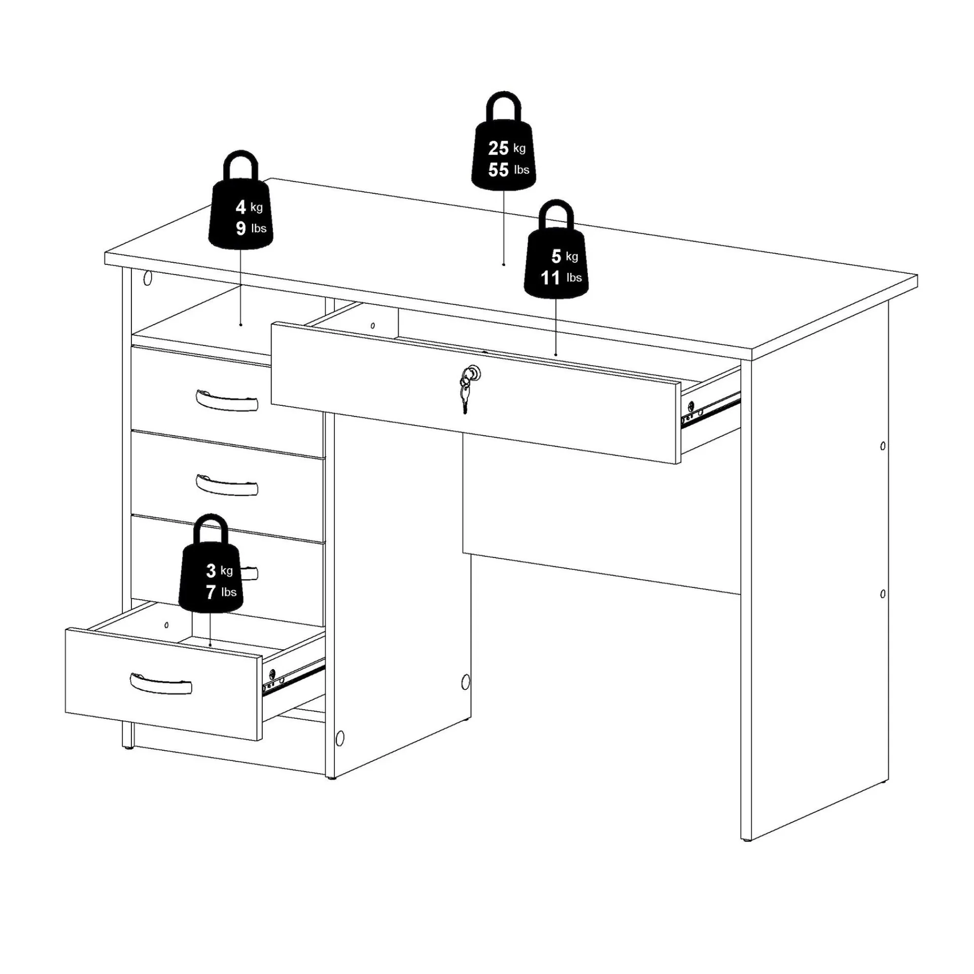 Tvilum Klintberg Skrivebord med 5 skuffer 109x48x76 cm