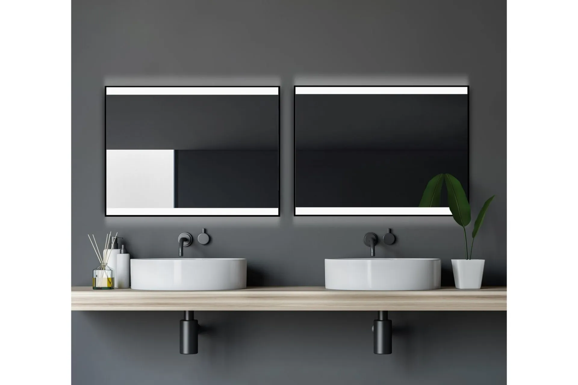 Baderom|Baderomslampe Vegg-Knutby Baderomsspeil 60 cm LED-Lys Svart
