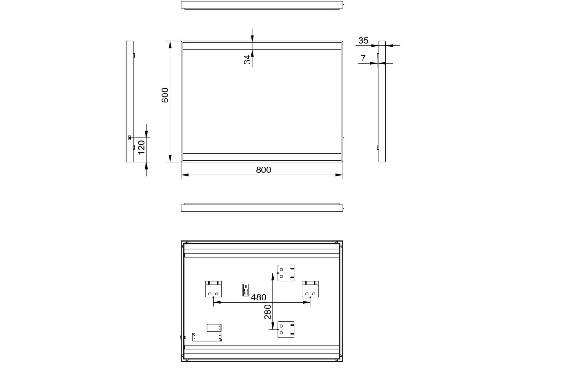 Baderom|Baderomslampe Vegg-Knutby Baderomsspeil 60 cm LED-Lys Svart