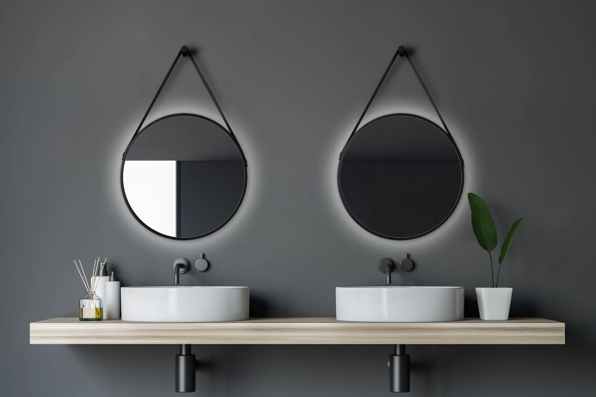 Baderom|Baderomslampe Vegg-Knutby Speil 50 cm Rund LED-Lys Svart
