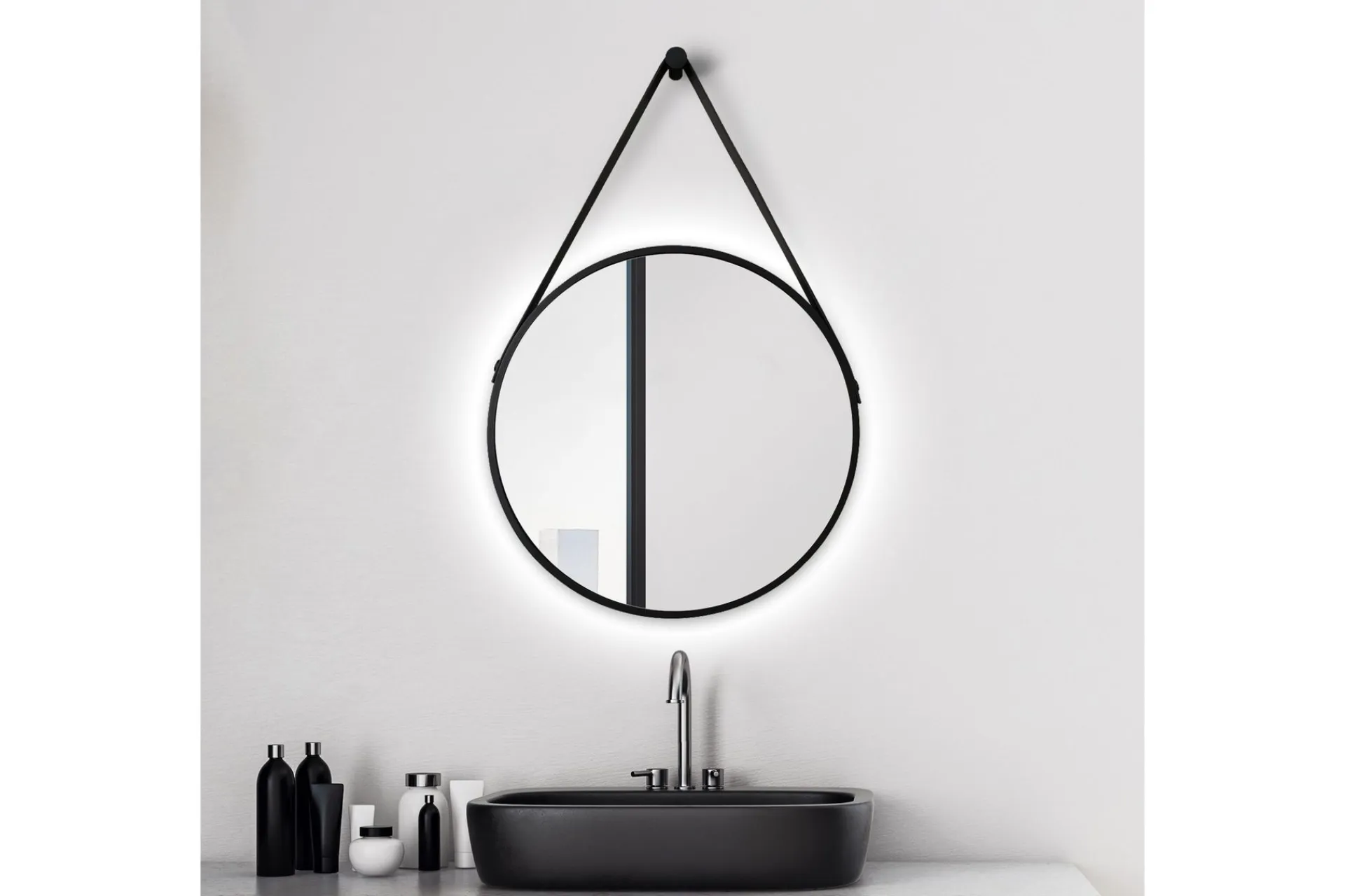 Baderom|Baderomslampe Vegg-Knutby Speil 50 cm Rund LED-Lys Svart