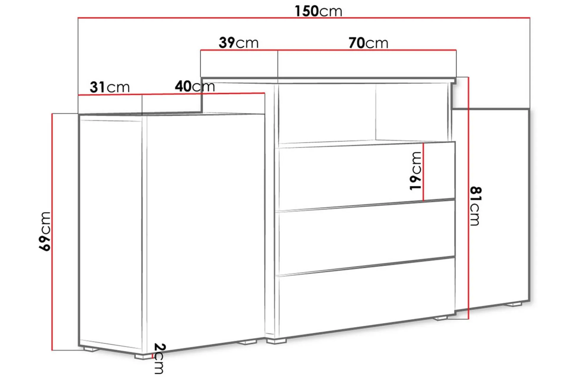 Kommode-Kommode 150 cm Hvit,tre