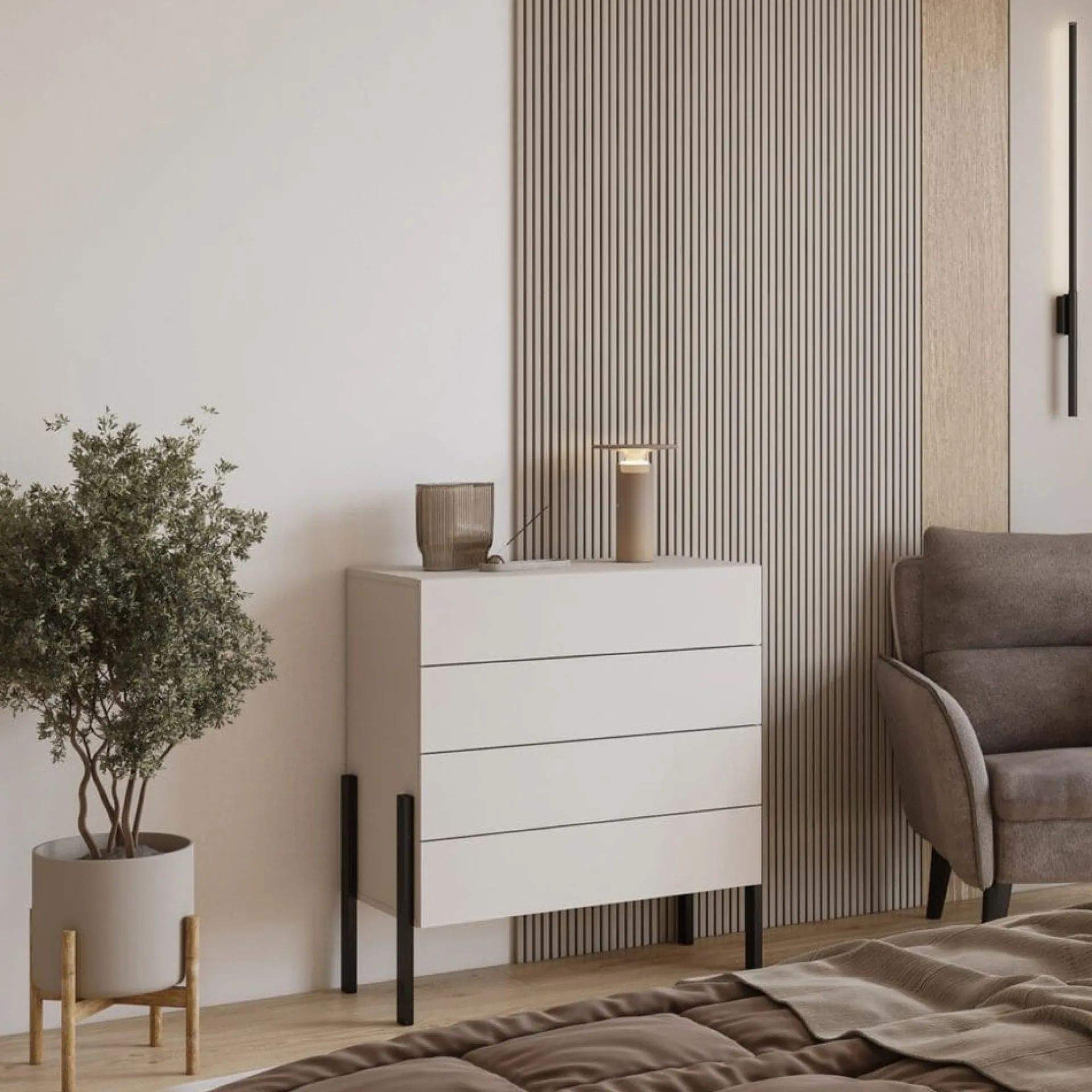 Kommode|Entrekommode-Kommode Jukon S med 4 skuffer Hvit