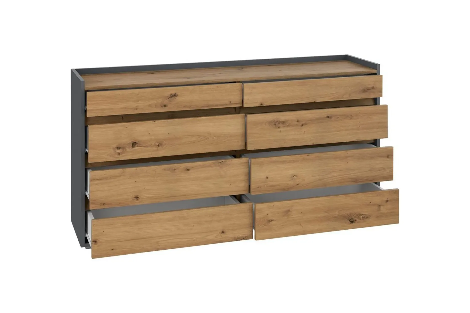 Loft24 Kommode Kosmo Antrasitt/Eik, 8 skuffer