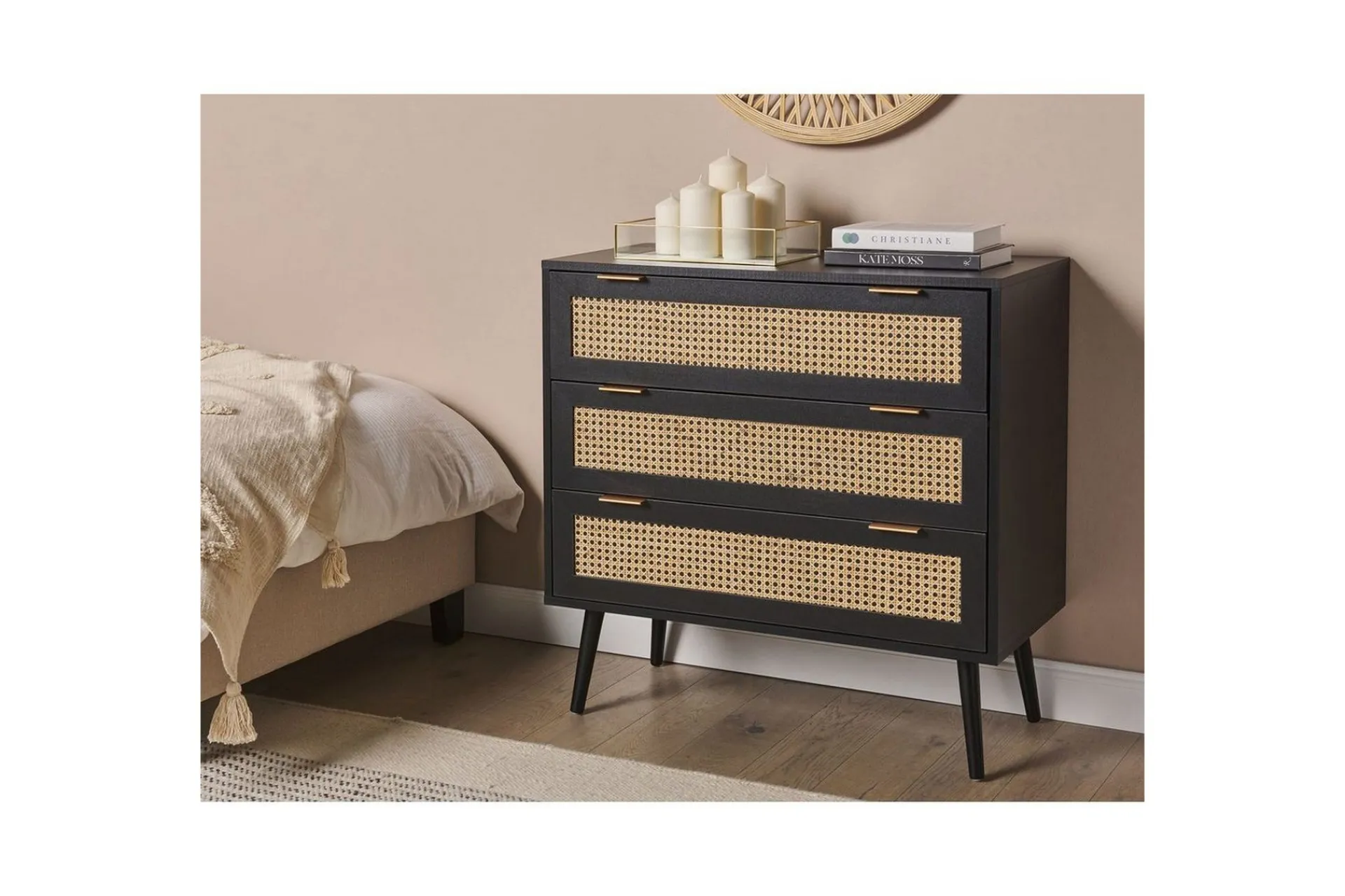 Entrekommode|Kommode-Kommode Opoco med 3 skuffer Svart,Beige