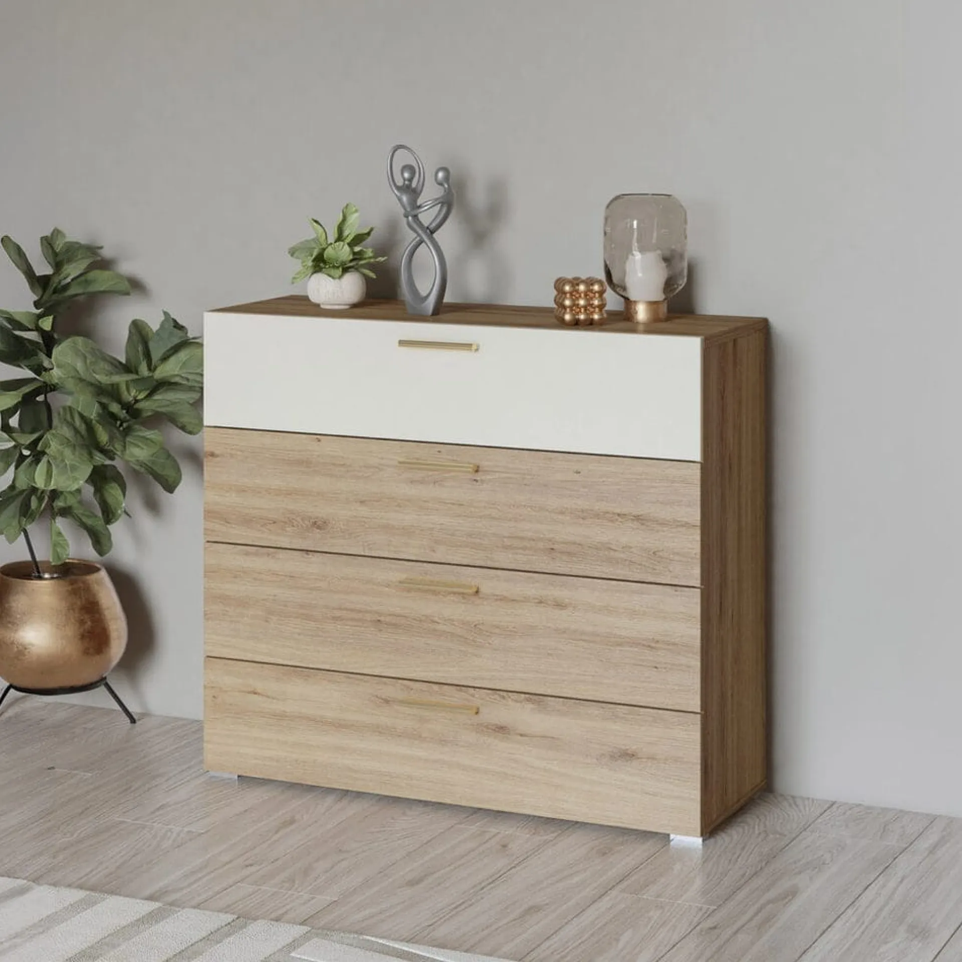 Kommode|Entrekommode-Kommode Vertina med 4 skuffer Grey