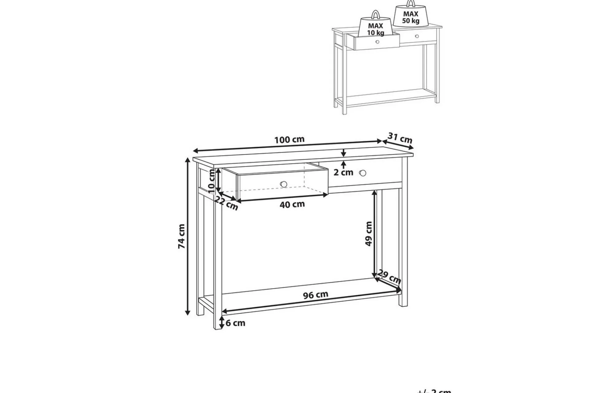 Gangbord|Avlastningsbord-Konsollbord Salton 100x31x74 cm Lysfarget tre