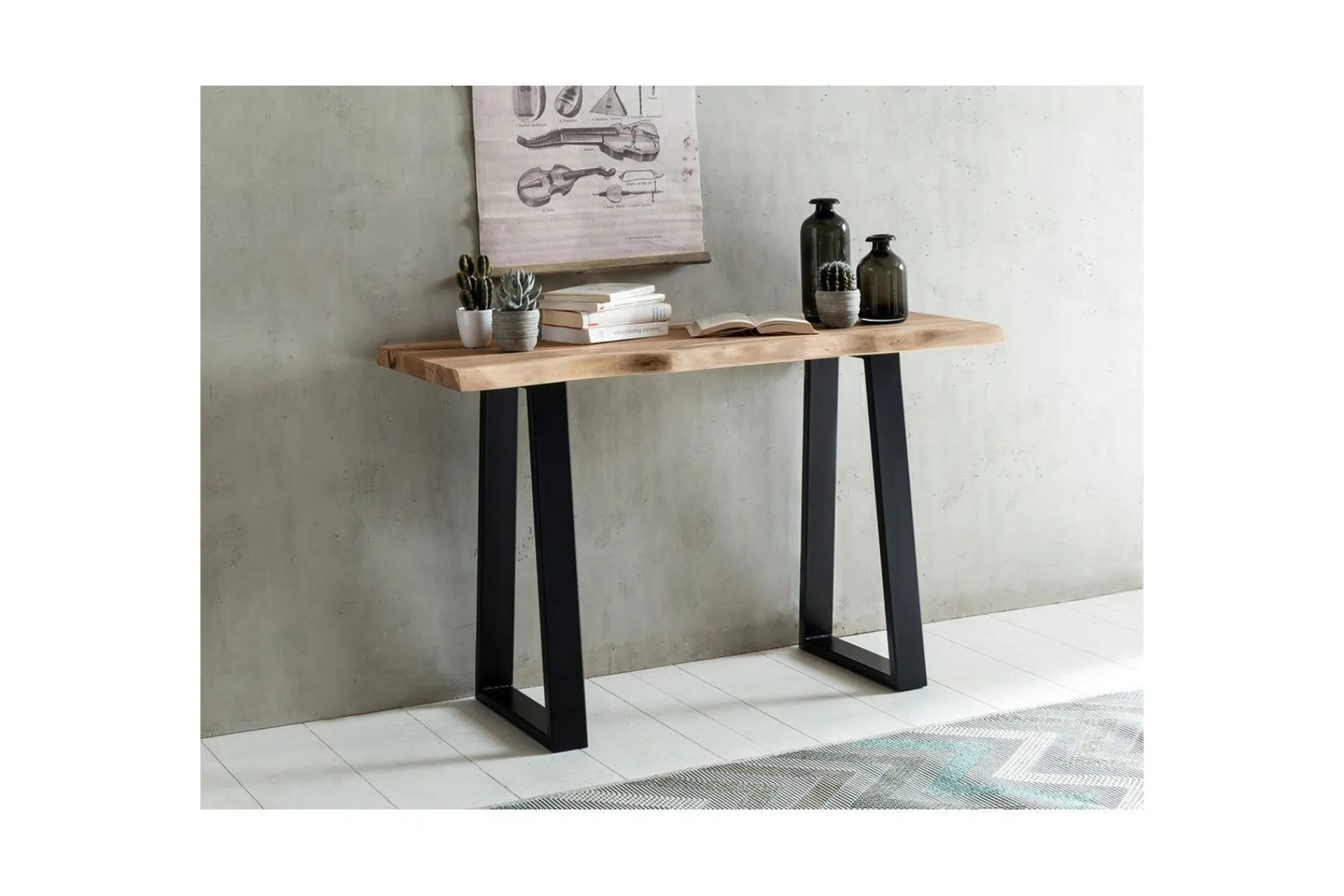 Wohnling Gangbord|Avlastningsbord-Konsollbord Gaya heltre landlig stil med trekantet kant Svart,Natur