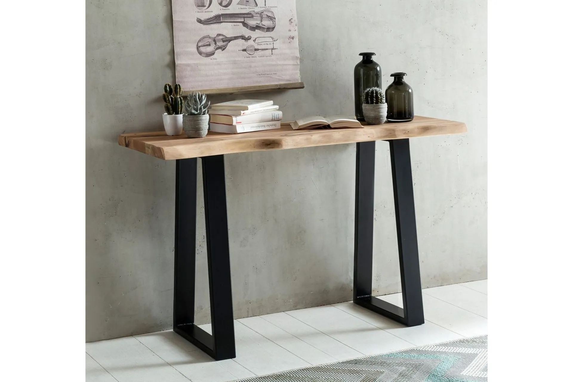 Wohnling Gangbord|Avlastningsbord-Konsollbord Gaya heltre landlig stil med trekantet kant Svart,Natur