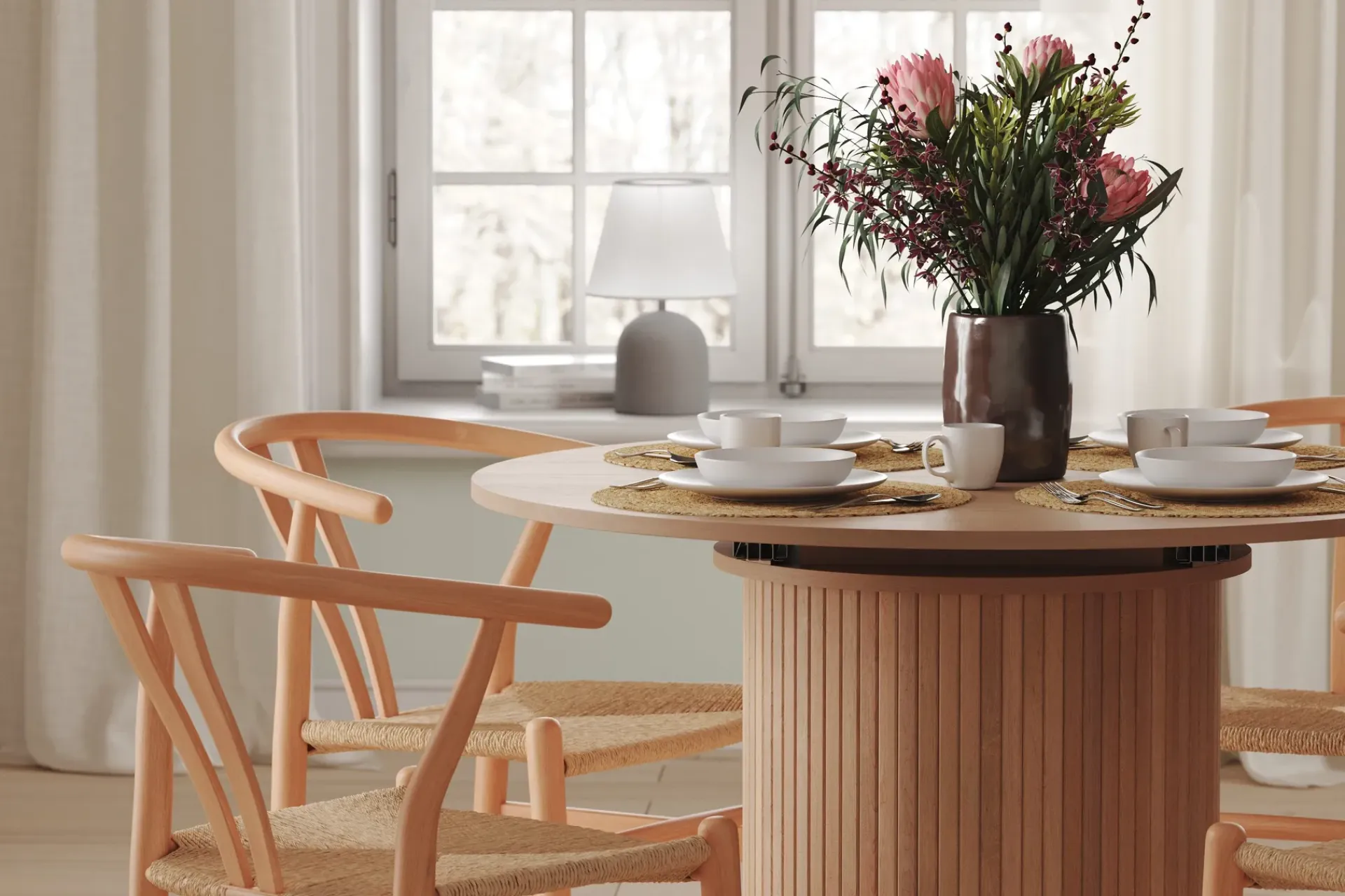 Bark Kopparbo Lys Rundt Spisebord 106 cm Utvidbart med tilleggsplate