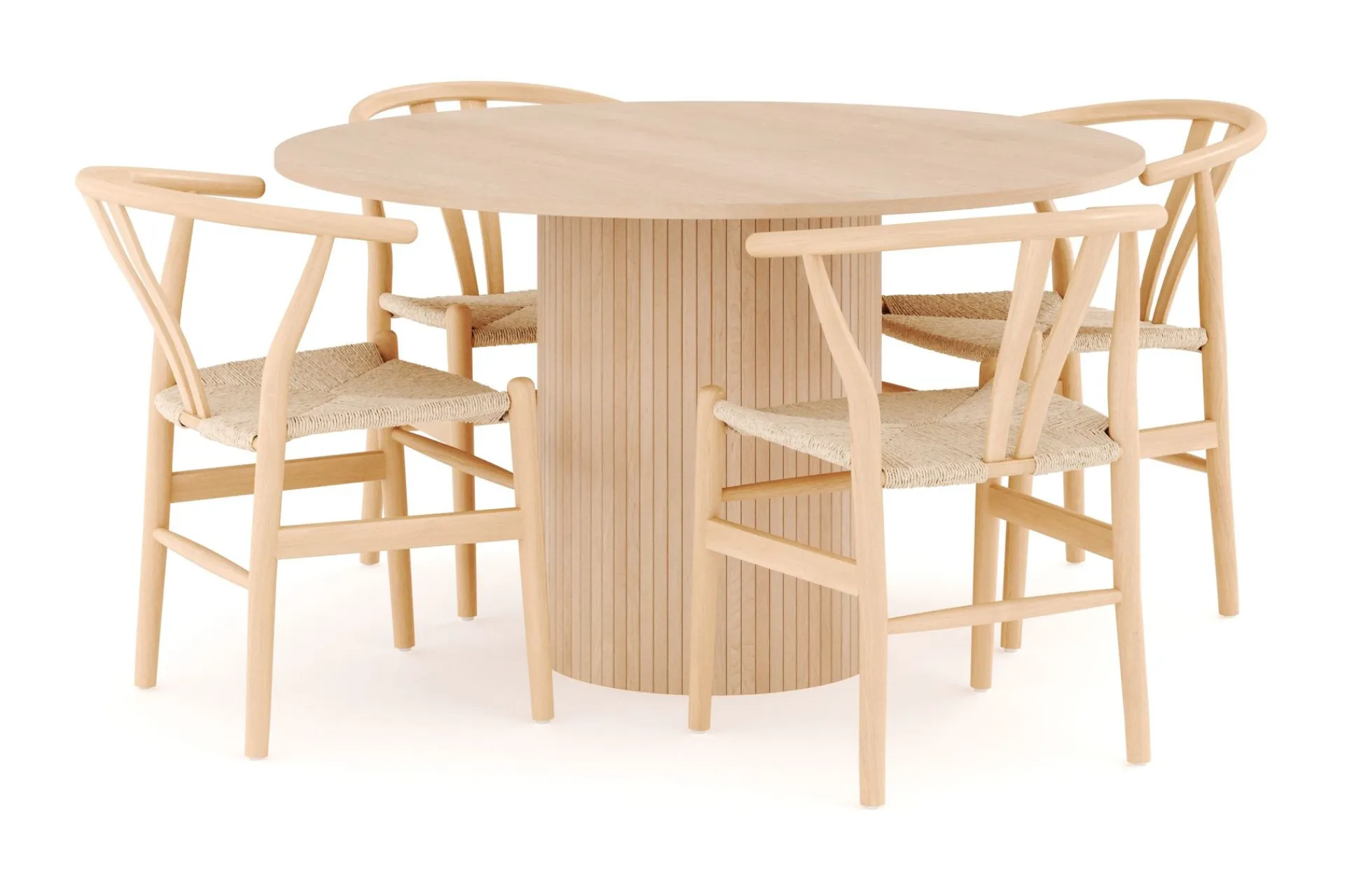Bark Spisegrupper-Kopparbo Matgruppe 130 cm Rund med 4 Dastoori Spisestol Beige