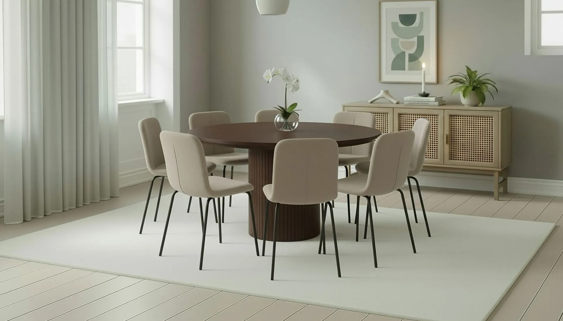 Bark Kopparbo Rundt Spisebord 180 cm med 8 Katy Spisestoler