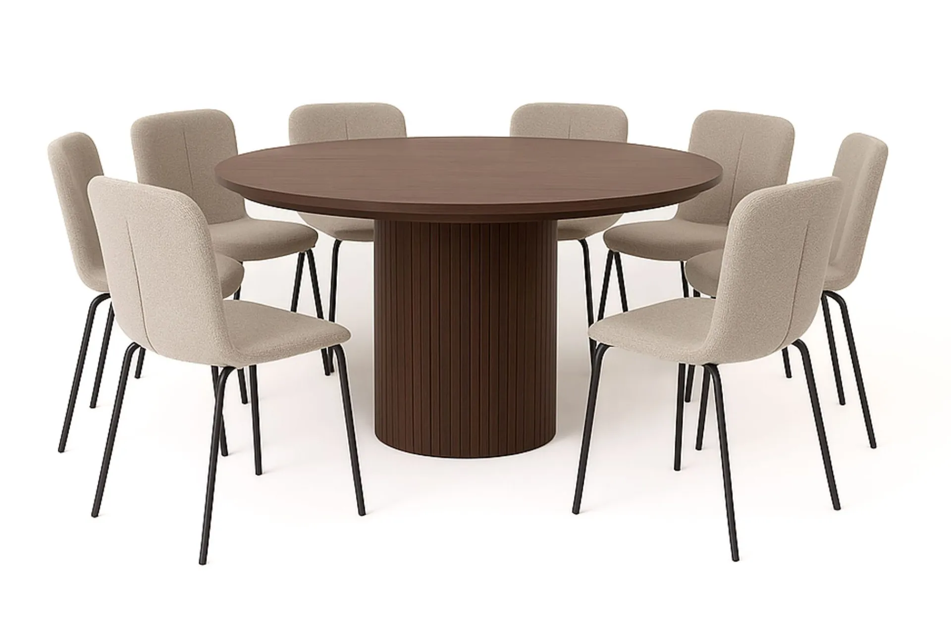 Bark Kopparbo Rundt Spisebord 180 cm med 8 Katy Spisestoler