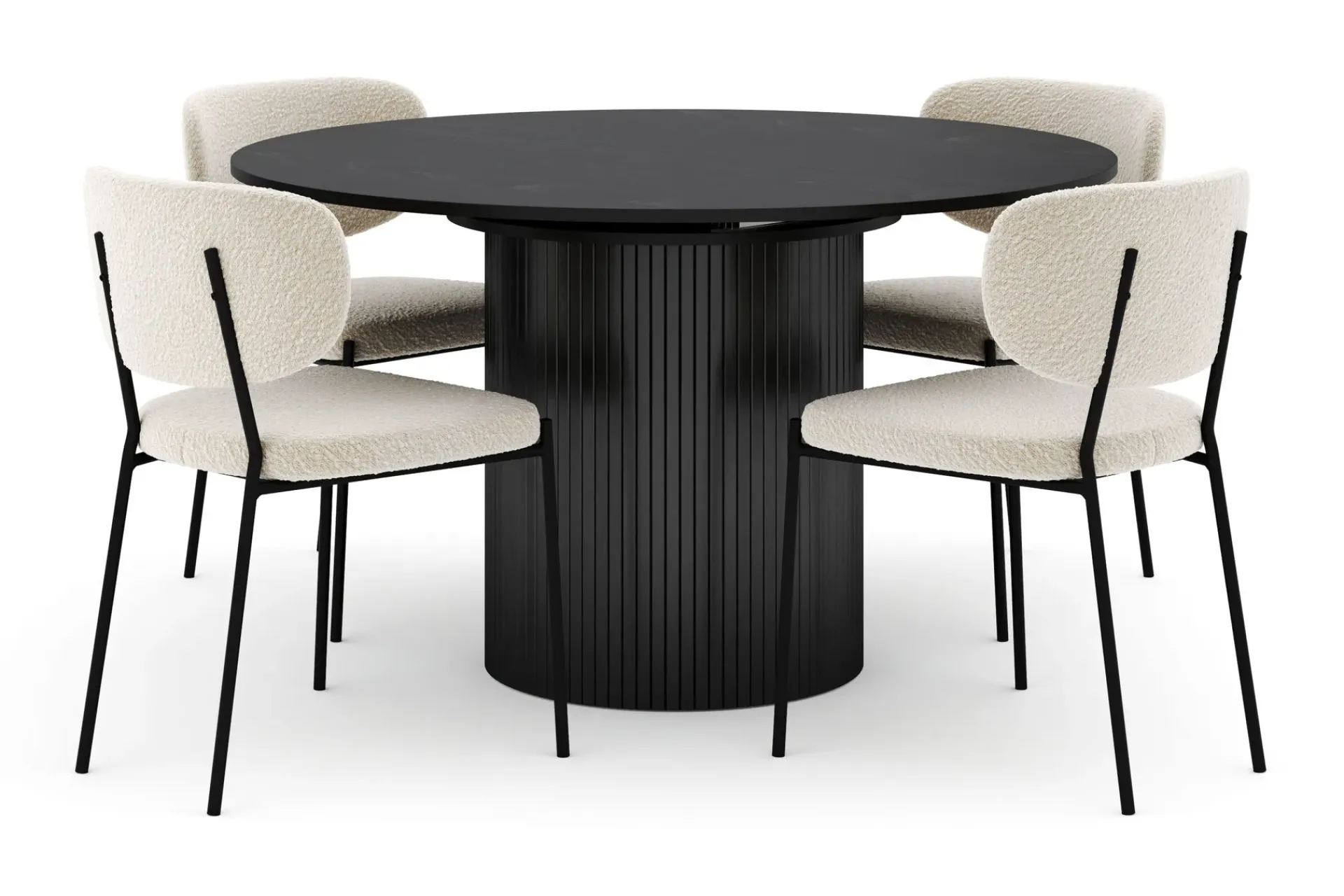 Bark Spisegrupper-Kopparbo Rundt Spisebord 130 cm Uttrekkbart med 4 Gemmiano Stoler Svart