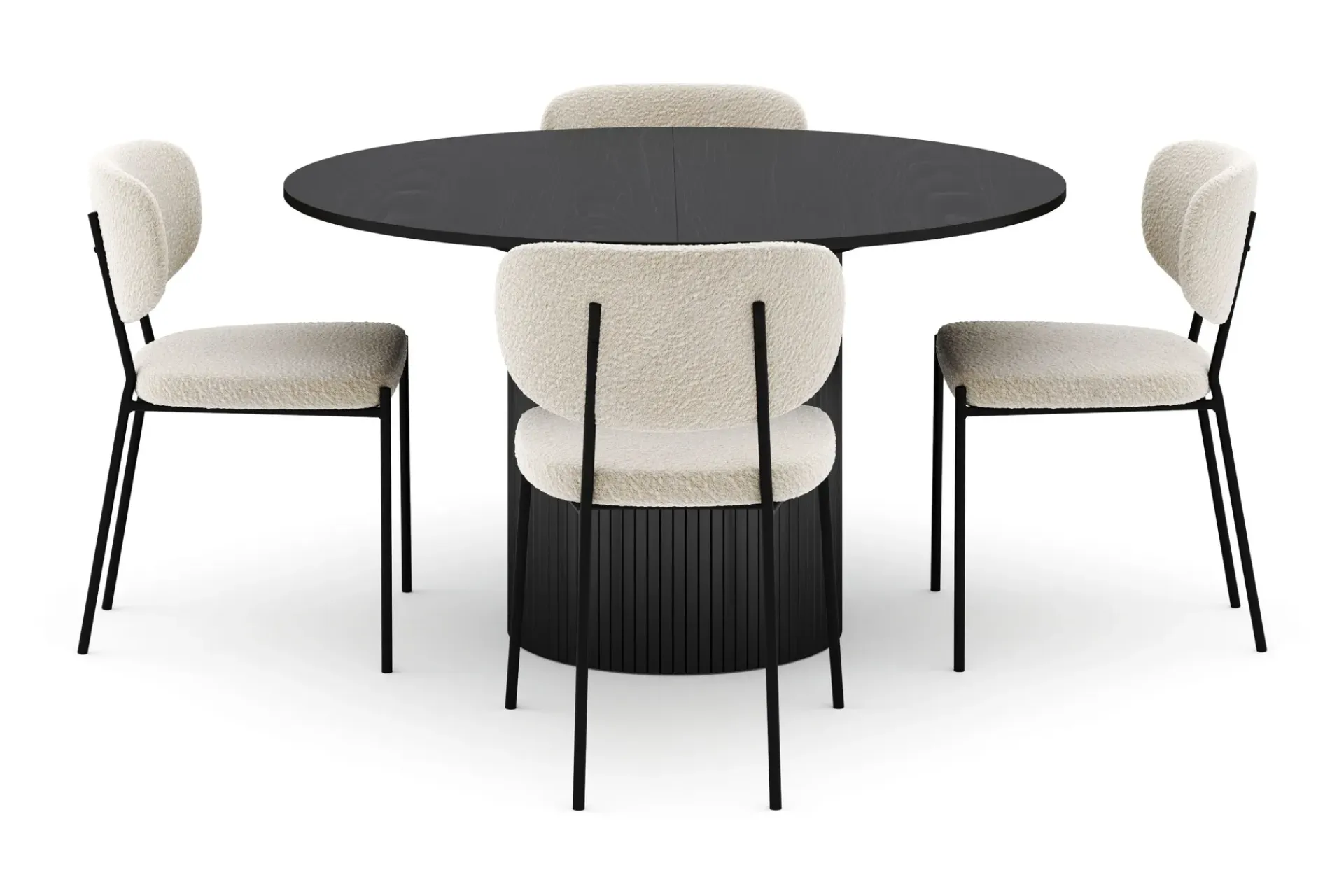Bark Spisegrupper-Kopparbo Rundt Spisebord 130 cm Uttrekkbart med 4 Gemmiano Stoler Svart
