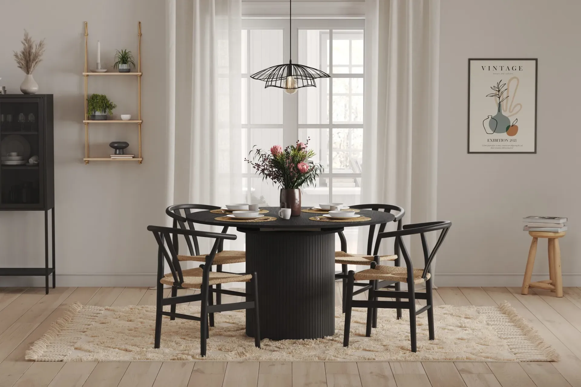 Bark Spisebord & Kjøkkenbord|Sminkebord & Toalettbord-Kopparbo Rundt Spisebord 130 cm Utvidbart med tilleggsplate Svart