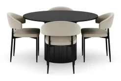 Bark Spisegrupper-Kopparbo Rundt Spisebord 130 cm Uttrekkbart med 4 Sawako Stoler Svart