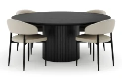 Bark Spisegrupper-Kopparbo Rundt Stort Spisebord 180 cm med 4 Sawako Stoler Svart